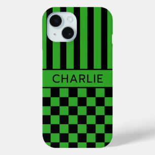 Coque Case-Mate iPhone Personnalisé rayé à carreaux noir et vert