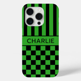 Coque Case-Mate iPhone Personnalisé rayé à carreaux noir et vert