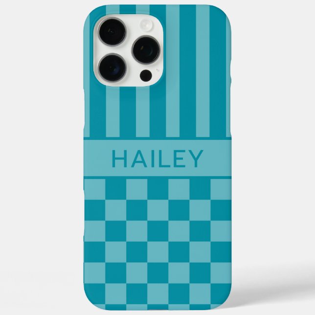 Coques Case-Mate iPhone Personnalisé rayé à carreaux sarcelle (Verso)