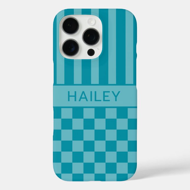 Coques Case-Mate iPhone Personnalisé rayé à carreaux sarcelle (Verso)