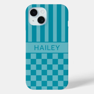 Coque Case-Mate iPhone Personnalisé rayé à carreaux sarcelle