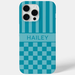 Coque Case-Mate iPhone Personnalisé rayé à carreaux sarcelle