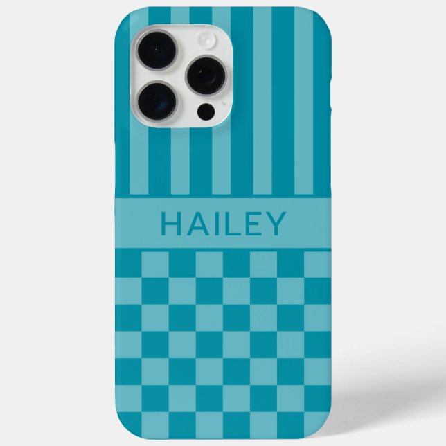 Coques Case-Mate iPhone Personnalisé rayé à carreaux sarcelle (Verso)