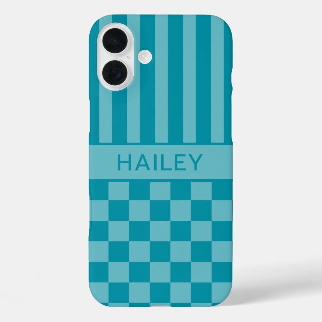 Coques Case-Mate iPhone Personnalisé rayé à carreaux sarcelle (Verso)