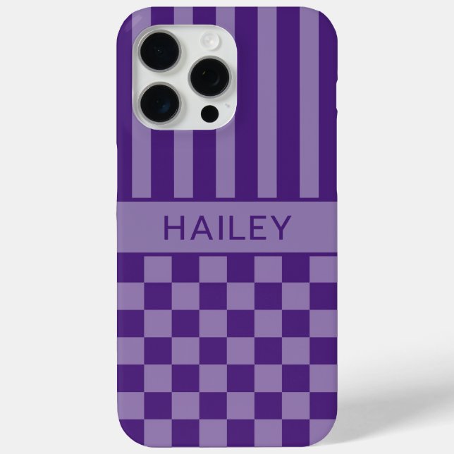 Coques Case-Mate iPhone Personnalisé rayé à carreaux violets (Verso)