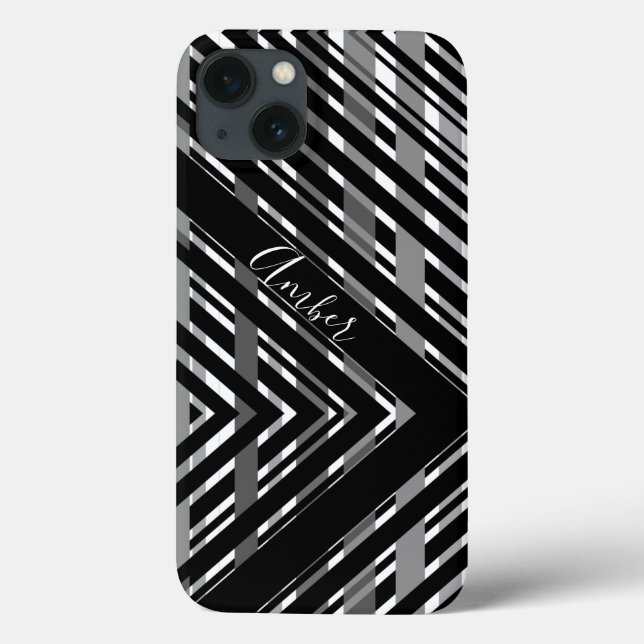 Coques Case-Mate iPhone Personnalisé rayé code-barres chevron gris noir (Verso)
