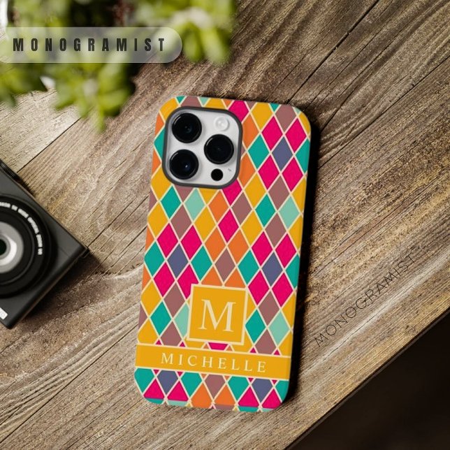 Coques Case-Mate iPhone Personnalisé rose bleu jaune violet diamant géomét (Custom Pink Blue Yellow Purple Diamond Geometric Case-Mate iPhone Case)
