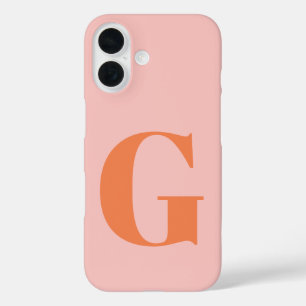 Coque Pour iPhone 16 Personnalisé Simple Bold Monogramme rose et orange