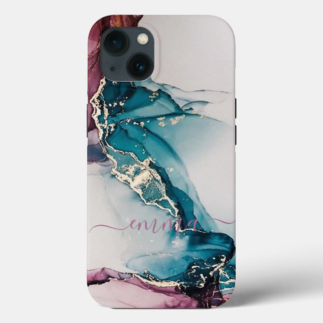 Coques Case-Mate iPhone Personnalisé Turquoise Blue Purple Marble Cellule  (Verso)