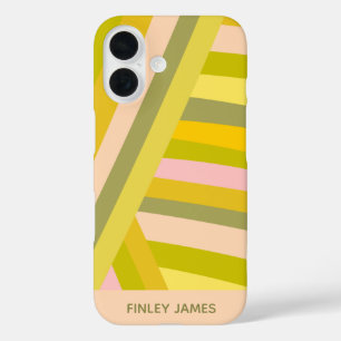 Coque Pour iPhone 16 Personnalisé Vert Rose Yellow Stripes Nom été