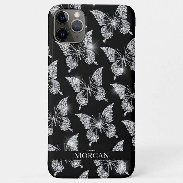 Coques Case-Mate iPhone Personnaliser le nom, Motif de papillon diamant, N (Dos)