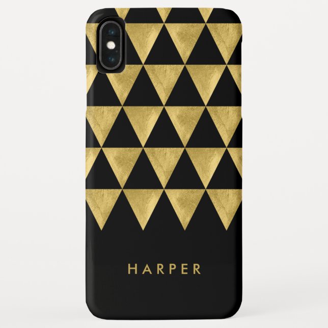 Coques Case-Mate iPhone Personnaliser Nom Chic Black Faux Gold Triangle (Dos)