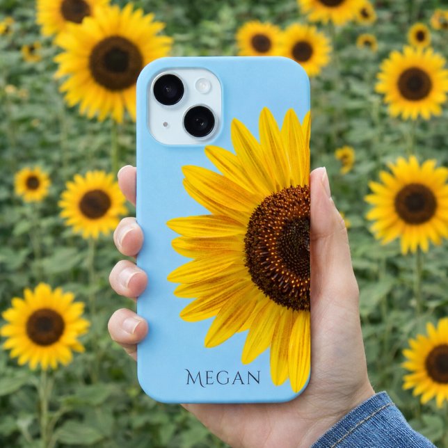 Coques Case-Mate iPhone Personnaliser Nom Ciel Bleu Jaune Tournesol  (Beautiful Sunflower Art Custom Your Name iPhone Case)