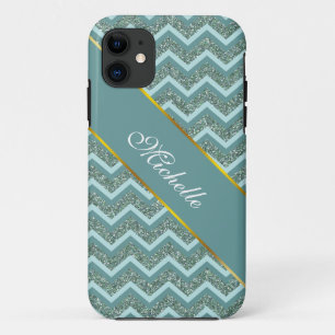 Coques Pour iPhone Personnalisez ce zigzag turquoise de parties