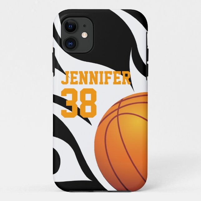 Coques Case-Mate iPhone Personnalisez le basket-ball flamboyant B/W (Dos)
