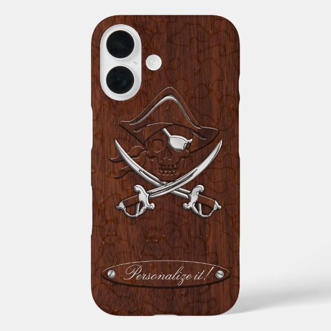 Coques Case-Mate iPhone Personnalisez-le ! Crâne de pirate d'acajou marin  (Verso)