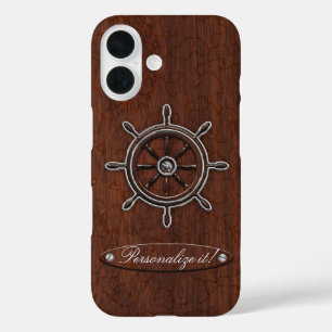 Coque Pour iPhone 16 Personnalisez-le ! Roue en acajou nautique humide