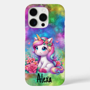 Coque iPhone 16 Pro Personnalisez les nuages néon et licorne