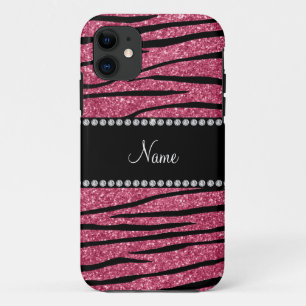Coques Pour iPhone Personnalisez les rayures roses nommées de zèbre