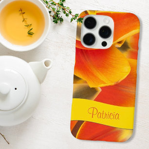 Coque iPhone 16 Pro Pétales de fleurs de tulipes florales orange Nom p