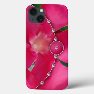 iPhone 13 Case Pétales et perles roses