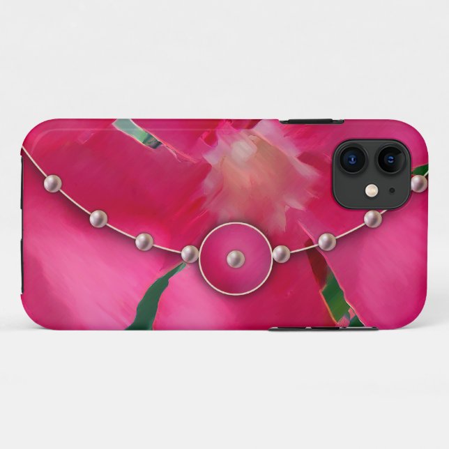 Coques Case-Mate iPhone Pétales et perles roses (Dos (Horizontal))
