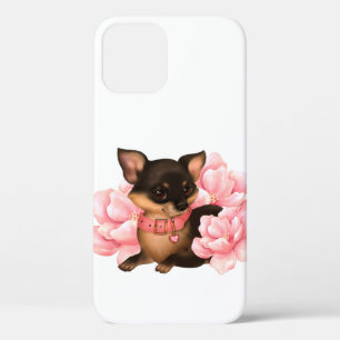Case-Mate iPhone Case Petit chihuahua mignon chien aux fleurs roses
