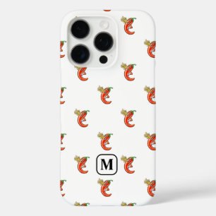 Coque iPhone 16 Pro Petit Chili Avec Motif De Flamme Et Initiale Perso