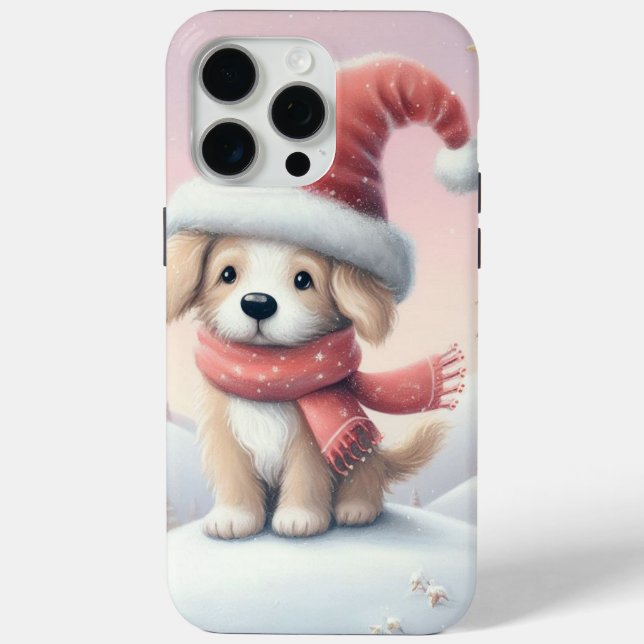 Coques Case-Mate iPhone Petit chiot de Noël en chapeau santa (Verso)