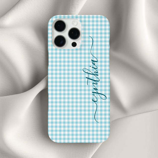 Coques Case-Mate iPhone Petit œuf de Robin bleu Gingham Signature (Tiny Robin Egg Blue Gingham Signature Case-Mate iPhone Case)