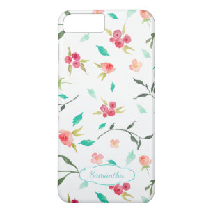Coque iPhone 7 Plus Petite aquarelle motif floral avec nom