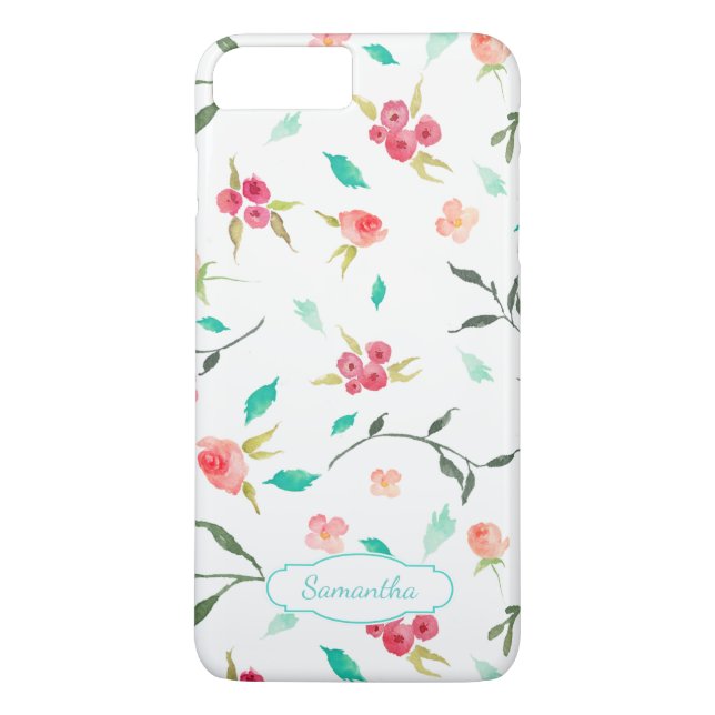 Coques Case-Mate iPhone Petite aquarelle motif floral avec nom (Dos)