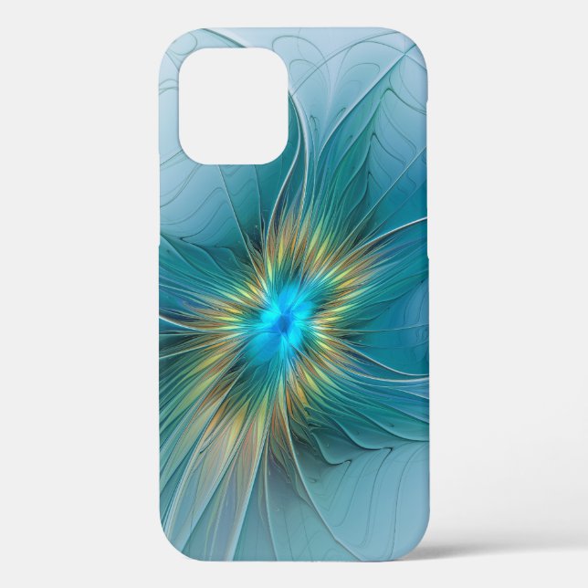 Coques Case-Mate iPhone Petite Beauté Moderne Bleu Or Fractal Art Flower (Verso)