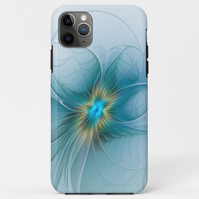 Coques Case-Mate iPhone Petite Beauté Moderne Bleu Or Fractal Art Flower (Dos)