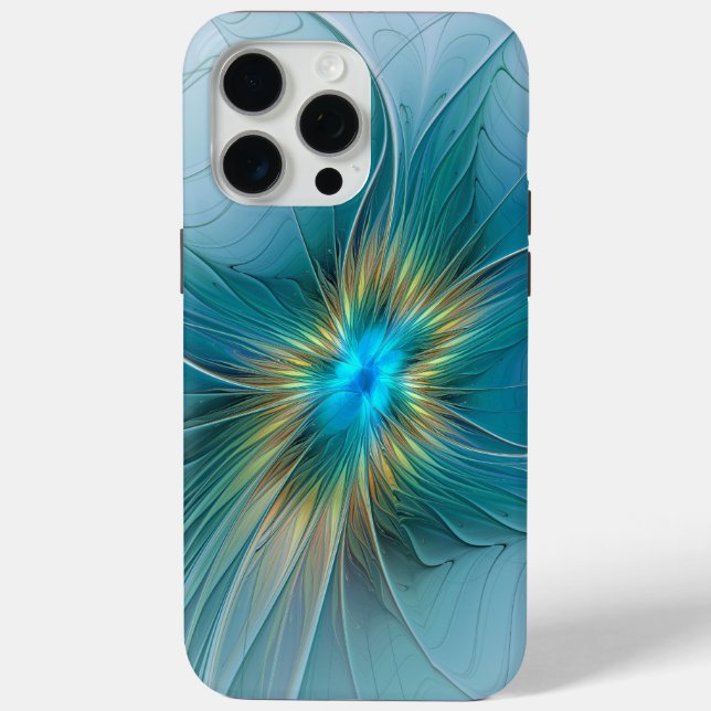 Coques Case-Mate iPhone Petite Beauté Moderne Bleu Or Fractal Art Flower (Verso)