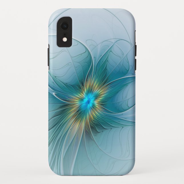 Coques Case-Mate iPhone Petite Beauté Moderne Bleu Or Fractal Art Flower (Dos)