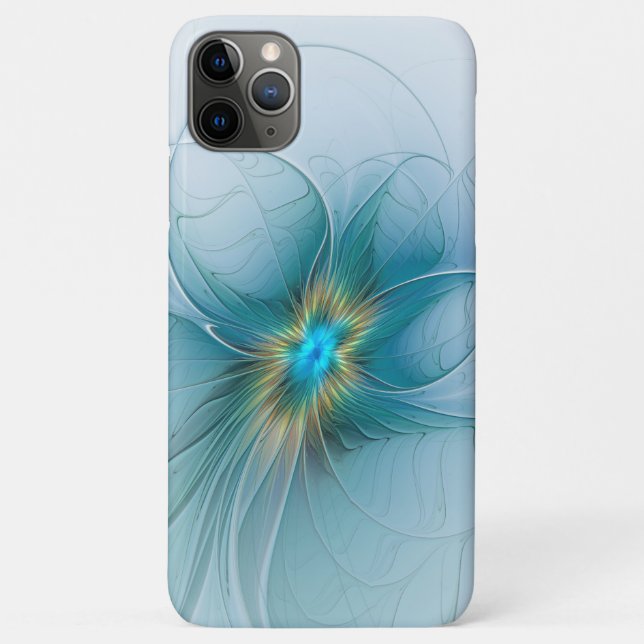 Coques Case-Mate iPhone Petite Beauté Moderne Bleu Or Fractal Art Flower (Dos)