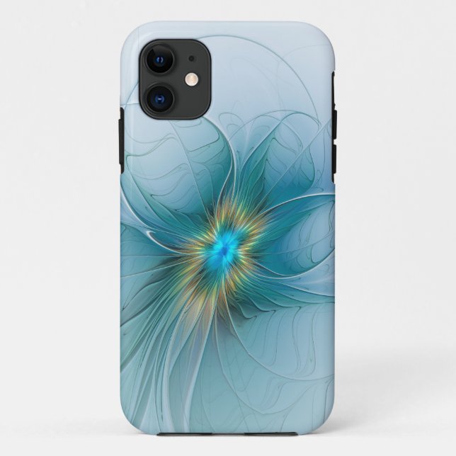 Coques Case-Mate iPhone Petite Beauté Moderne Bleu Or Fractal Art Flower (Dos)