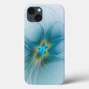 Coque Case-Mate iPhone Petite Beauté Moderne Fleur d'Art Fractal Bleu Or