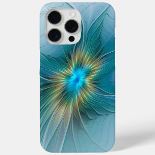 Coque Case-Mate iPhone Petite Beauté Moderne Fleur d'Art Fractal Bleu Or