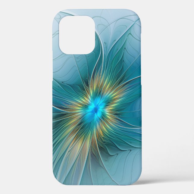 Coques Case-Mate iPhone Petite Beauté Moderne Fleur d'Art Fractal Bleu Or (Verso)