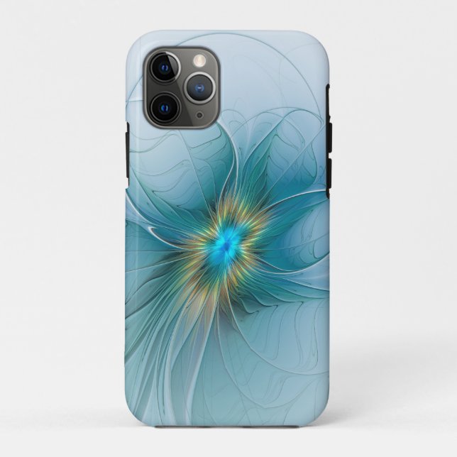 Coques Case-Mate iPhone Petite Beauté Moderne Fleur d'Art Fractal Bleu Or (Dos)