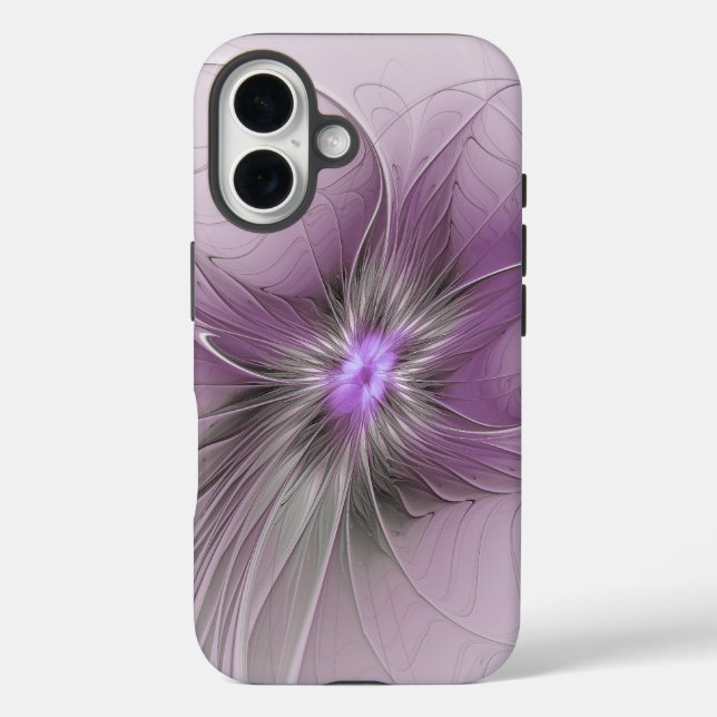 Coques Case-Mate iPhone Petite Beauté Moderne Fleur d'Art Fractal Gris Mau (Verso)