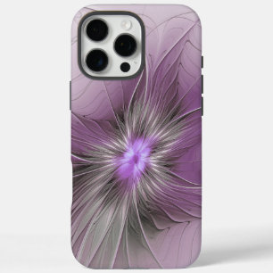 Coque iPhone 16 Pro Max Petite Beauté Moderne Fleur d'Art Fractal Gris Mau
