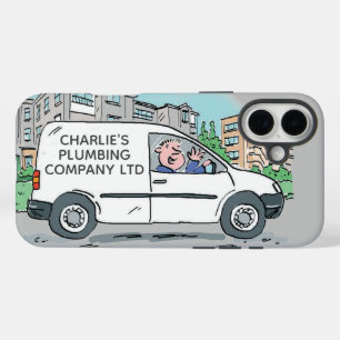 Coque Pour iPhone 16 Plus Petite Entreprise avec Nom. Homme et Fourgonnette
