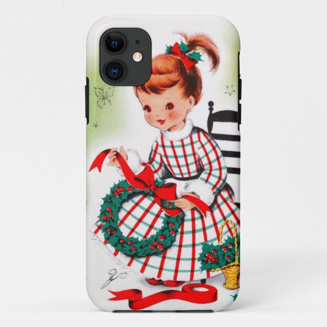 Coques Case-Mate iPhone Petite fille de Noël classique avec des rubans de (Dos)