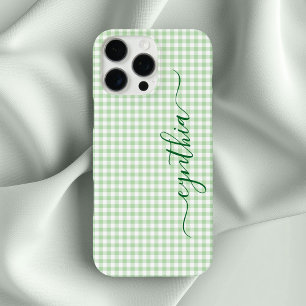 Coque iPhone 16 Pro Max Petite signature gingham vert pâle