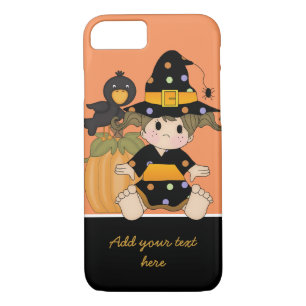 Coque Case-Mate iPhone Petite sorcière d'Halloween avec robe noire orange