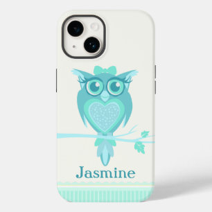 Coque Pour iPhone 14 Petites filles hibou vert menthe aqua