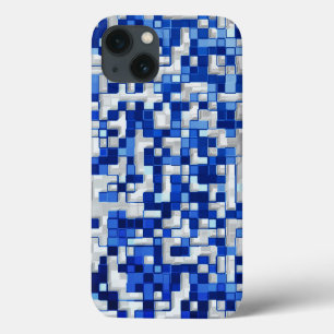 Case-Mate iPhone Case Petits carrés se chevauchent, tons bleu et blanc
